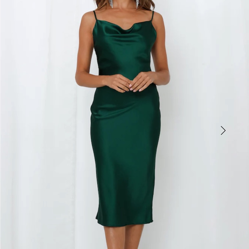 Hello Molly Forest Green Satin Cowl Midi Dress